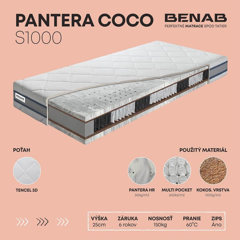 Benab matrac Pantera Coco S1000 s 3 cm vrstvou kokosového vlákna