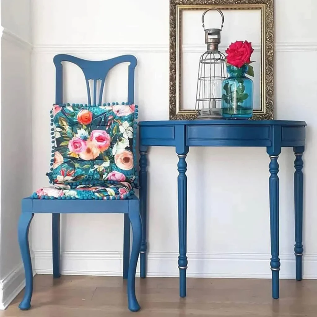 Konzolový stolík a stolička obohatené o kriedovú farbu Steel Teal - Dubu.sk - Frenchic Slovensko