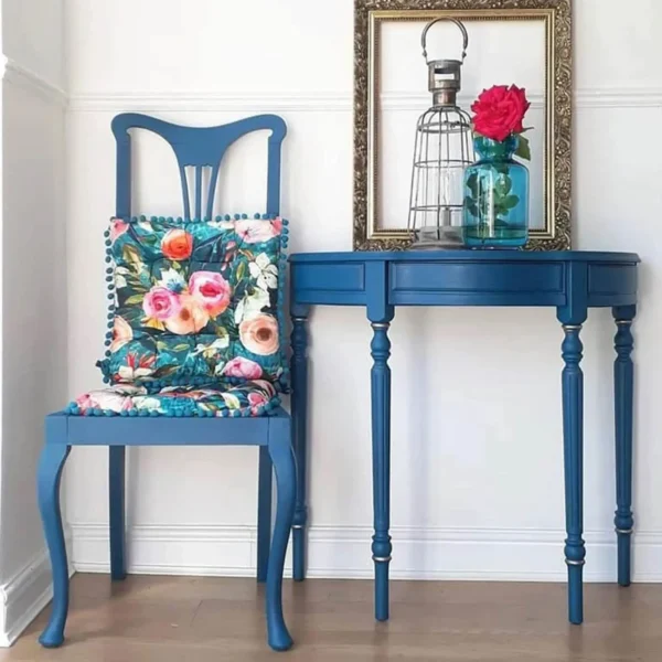 Konzolový stolík a stolička obohatené o kriedovú farbu Steel Teal - Dubu.sk - Frenchic Slovensko