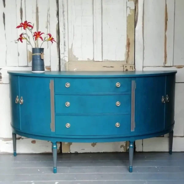 Oválná komoda upravená modrou kriedovou farbou Steel Teal - Dubu.sk - Frenchic Slovensko
