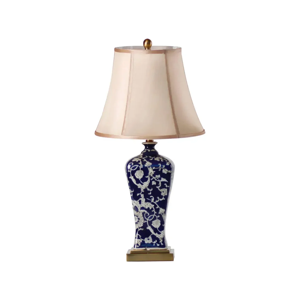 Stolná lampa s keramickým podstavcom s tmavomodrým vzorom - Dubu.sk - verní kvalite
