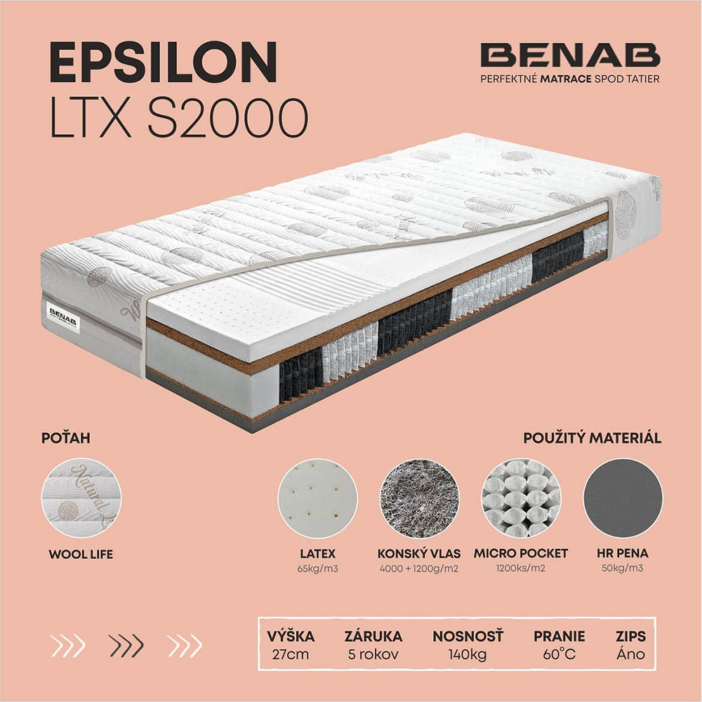 Špičkový matrac s taštičkovým jadrom Micropocket Epsilon LTX S2000 od značky Benab