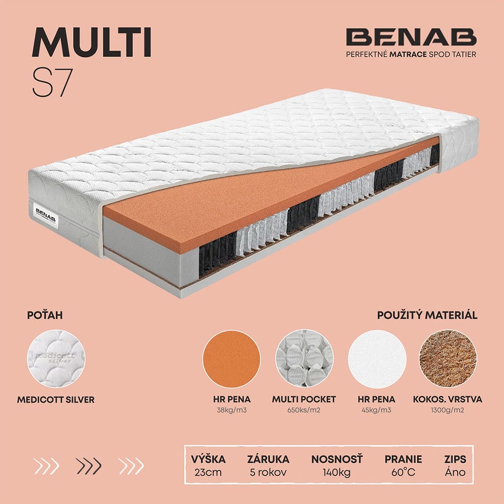 Vysoko kvalitný matrac Multi S7 s tastičkovým jadrom MULTIPOCKET