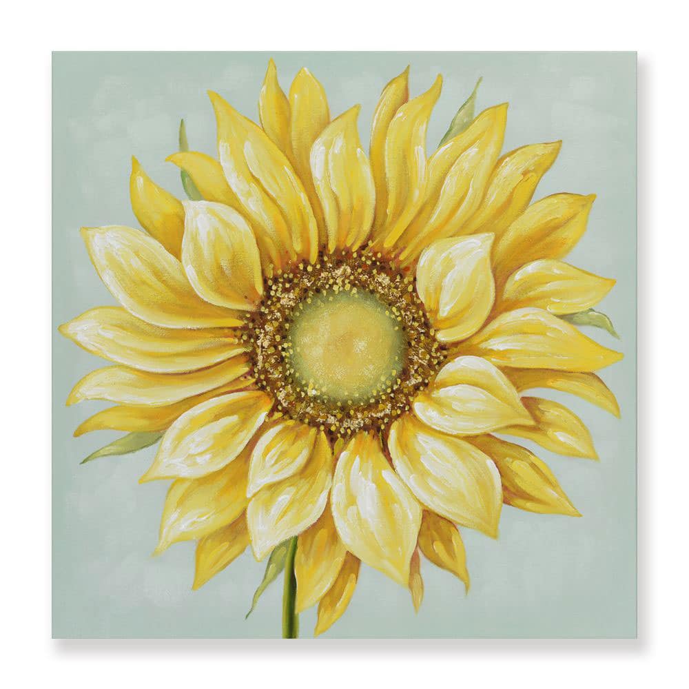 Ručne maľovaný obraz slnečnice so zlatými lupeňmi
