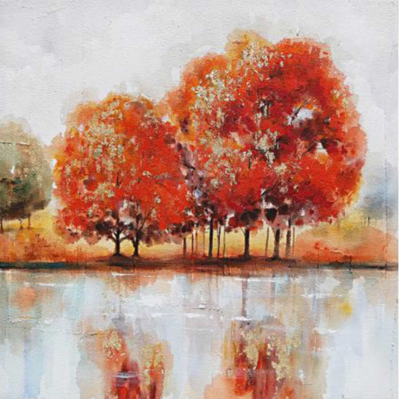 Obraz maľovaný na plátno - Jesenné stromy a jazero