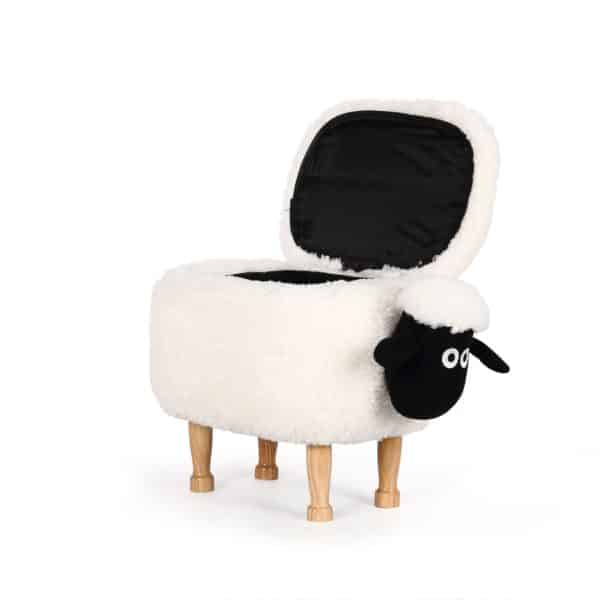 Taburetka pre deti s odkladacím otvorom - biela ovca