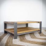 Dubový konferenčný stolík s kovovou konštrukciou v priemyselnom štýle 110x70x40 cm