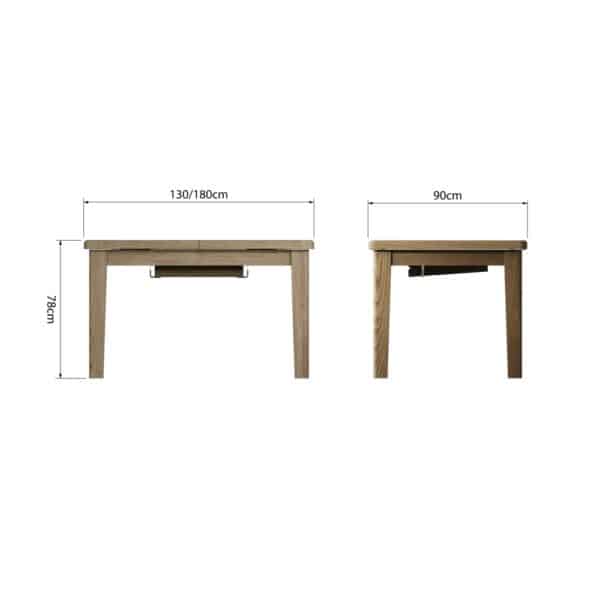 Rozmery rozkladacieho stola 130-180 cm z línie HO