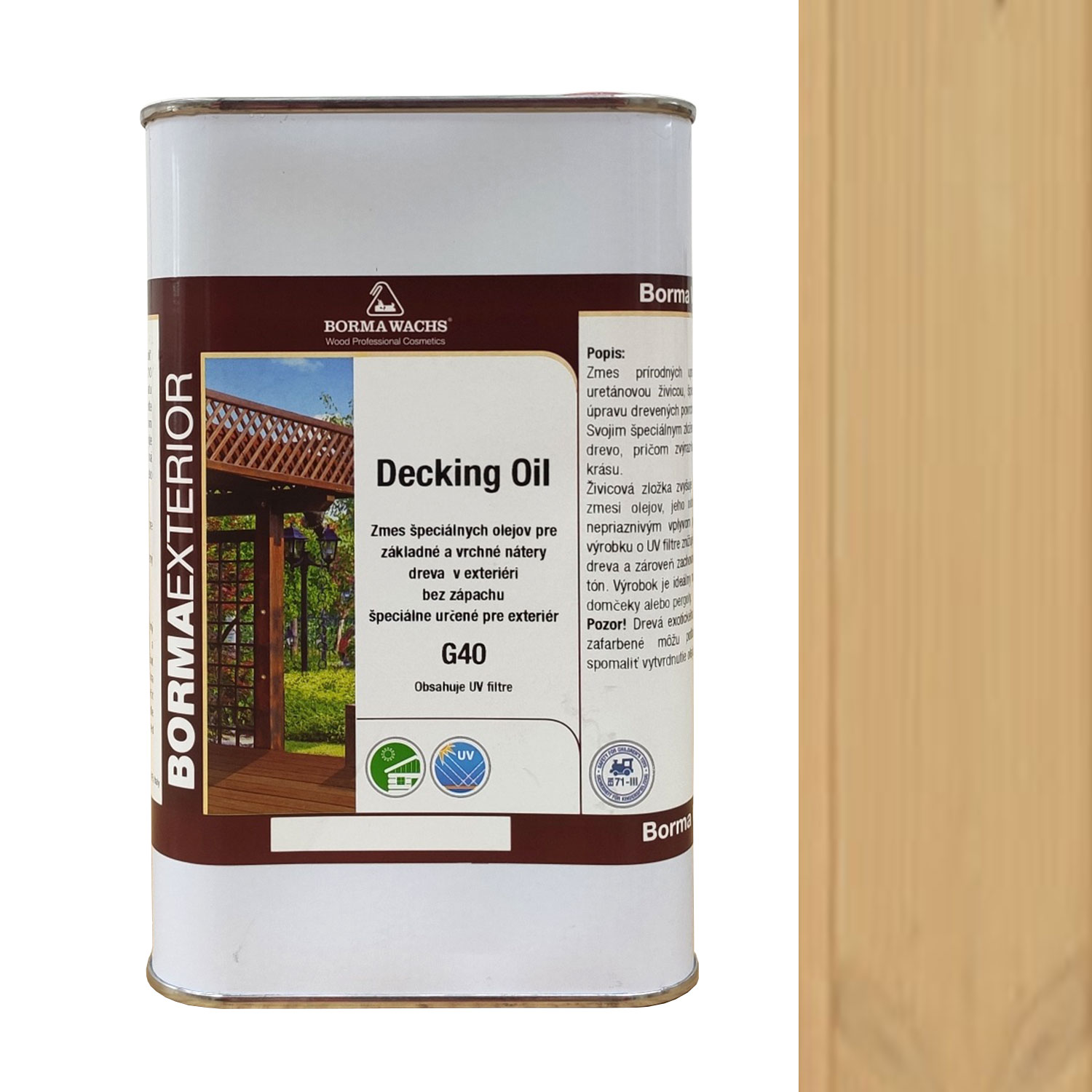 Olej na terasy a terasové dosky s jaseňovým pigmentom Borma Wachs Decking Oil