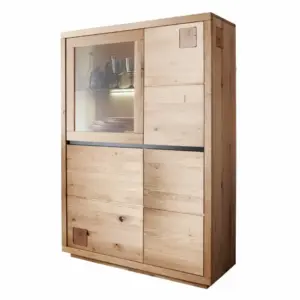 Sekretár z masívu s tromi plnými a sklenými dvierkami, 103x40x148 cm