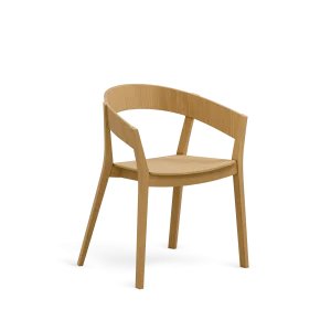 Moderná jedálenská stolička z dubu a preglejky s podrúčkami