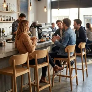 Moderná drevená stolička za bar